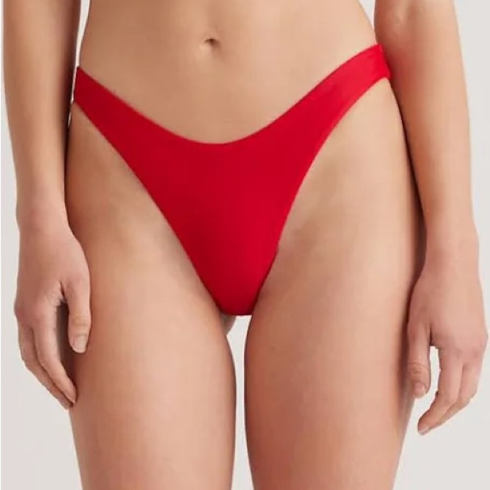 Quince Quince Italian High Cut Bikini Bottom Cherry Sz S NEW